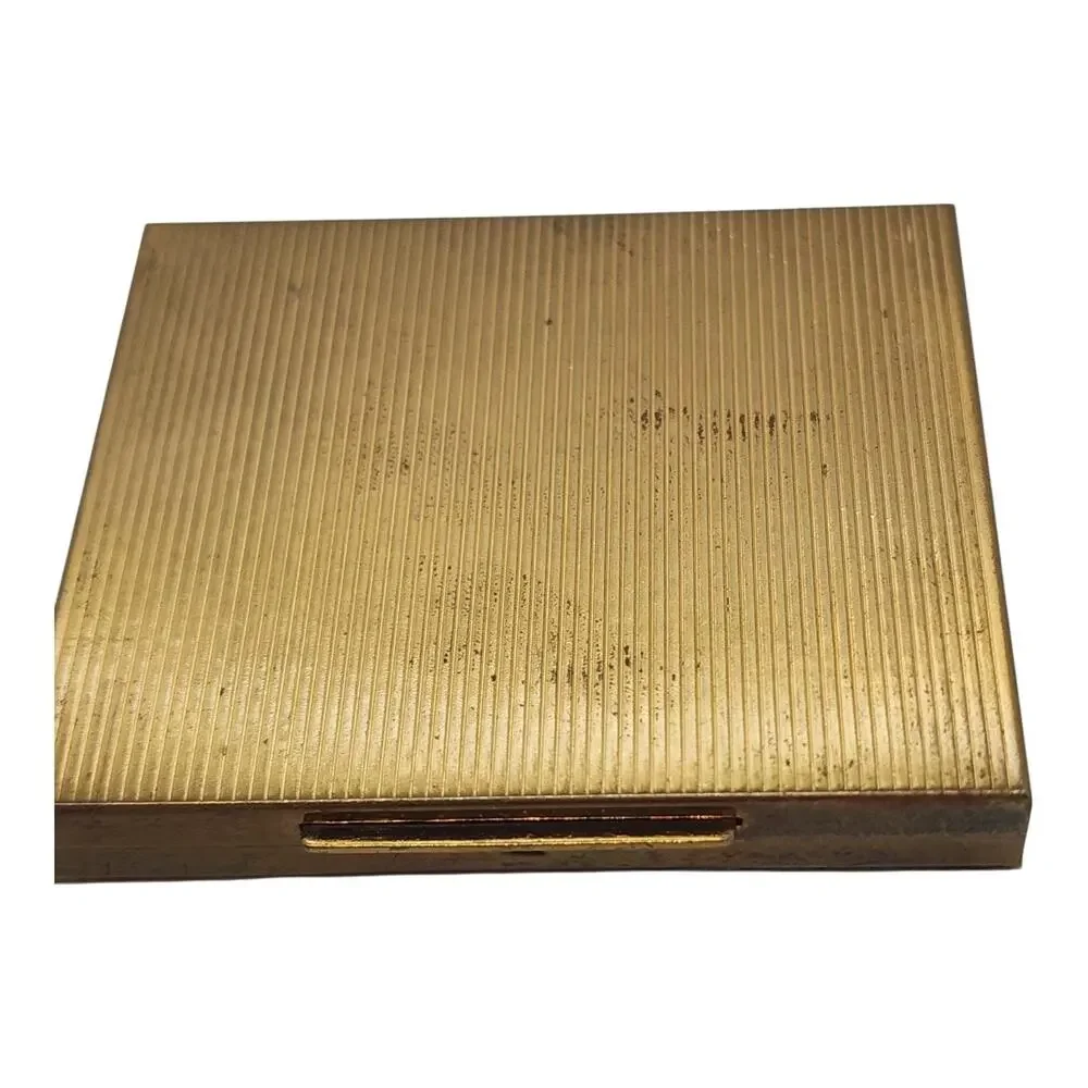 Vintage Mother of Pearl Inlay Powder Compact Basket Weave Gold Tone Mirror